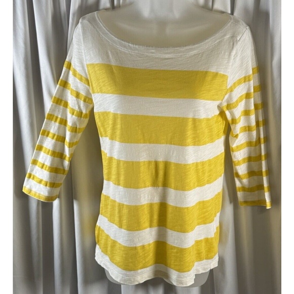 Ann Taylor LOFT 3/4 Sleeves Striped T Shirt Yellow White M Colorful Casual 73-28 - Picture 10 of 15